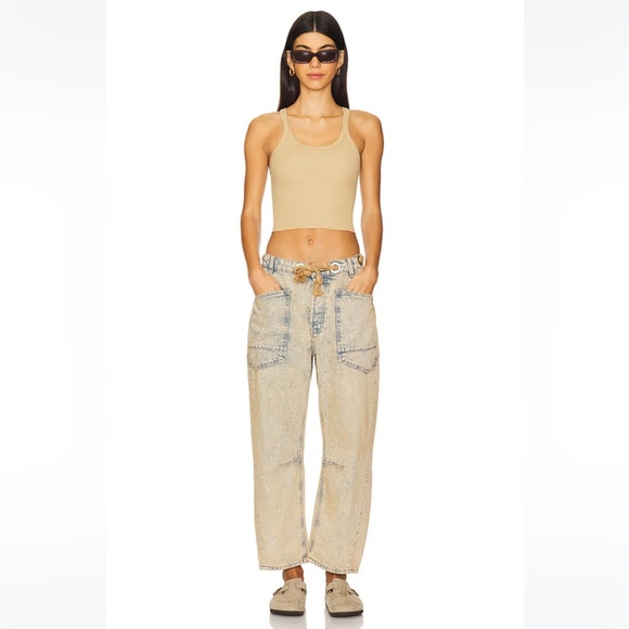 Free People Moxie Low Slung Pull On Barrel Wide Leg Jeans Size 30 NWT - Picture 1 of 14
